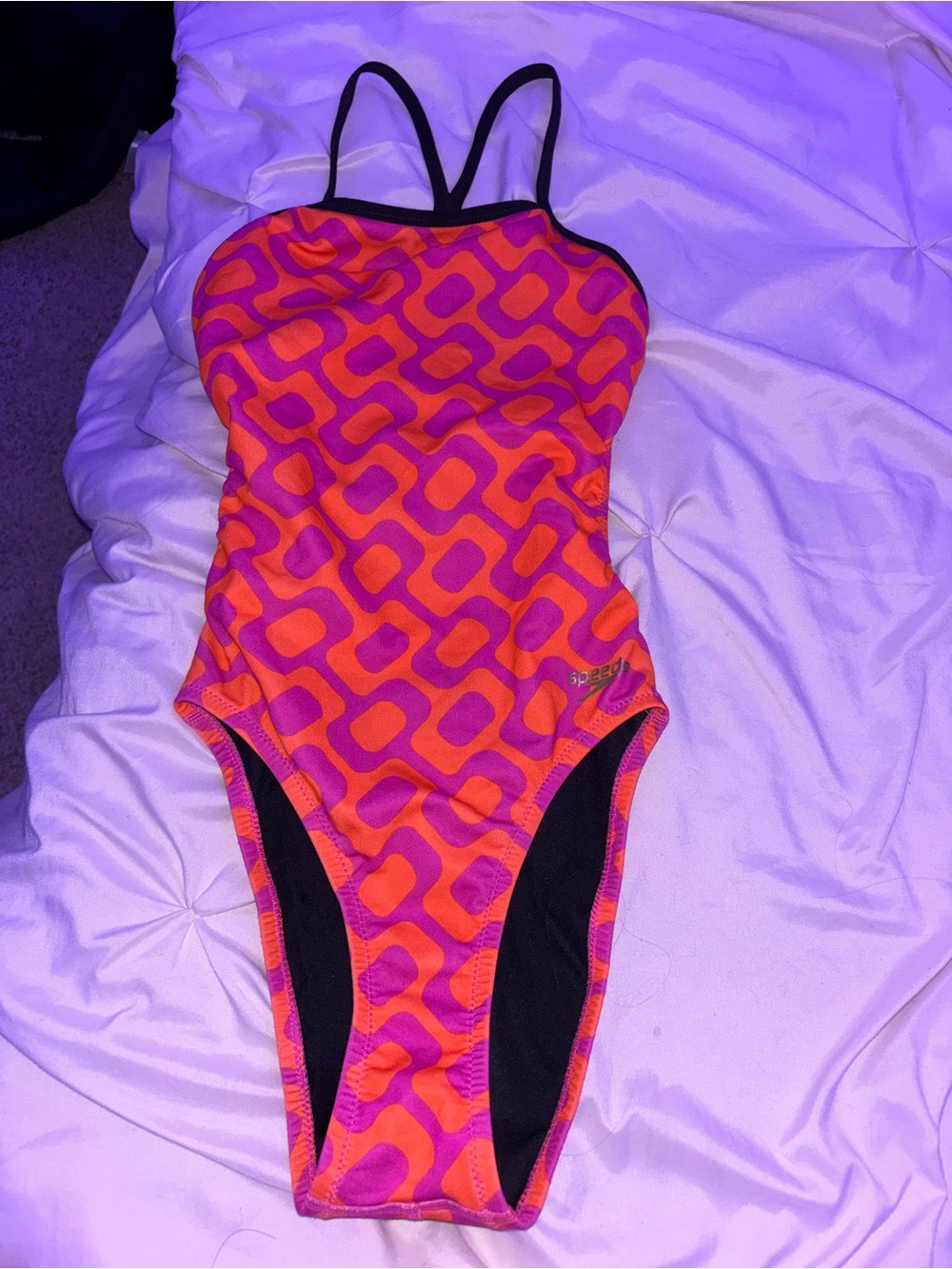 Speedo Orange and Pink Geometric One-Piece Swimsuit